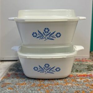 Corningware White and Blue Floral Casserole Set
